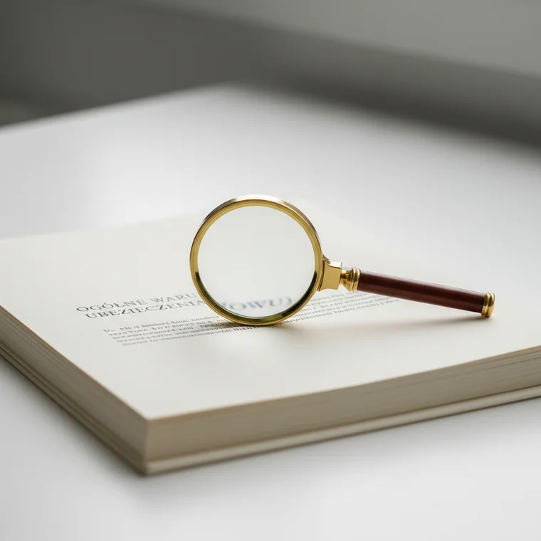 Przedsiębiorca analizujący polisę OC firmy, sprawdzający ryzyka odmowy wypłaty odszkodowania za błąd w usłudze