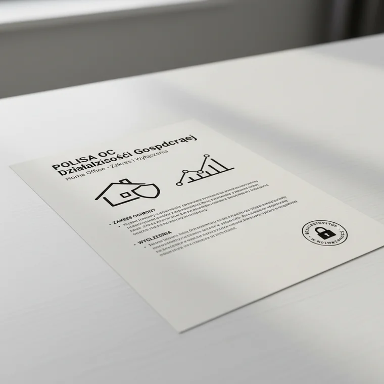 Przedsiębiorca pracujący w domowym biurze sprawdzający zakres OC działalności gospodarczej a praca z domu na ekranie laptopa