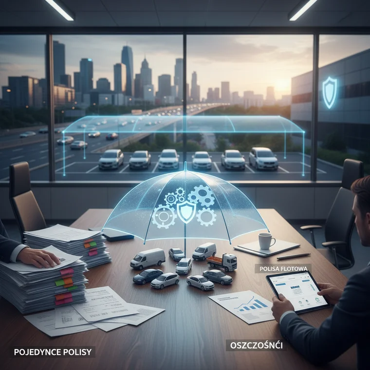 Manager floty analizujący warunki ubezpieczenia flotowego AC i OC na tle pojazdów firmowych