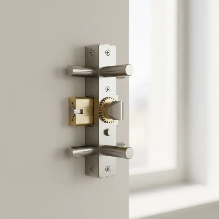 Widok biura na parterze z drzwiami i oknami, pokazujący dlaczego same zamki antywłamaniowe nie wystarczają do skutecznej ochrony lokalu