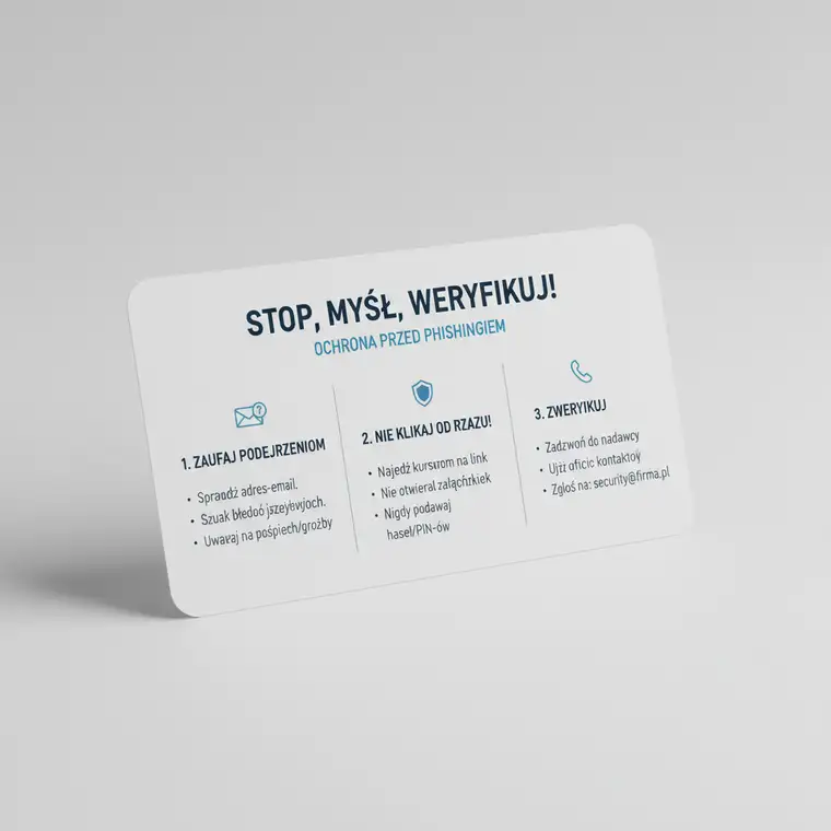 Nowy pracownik podczas szkolenia antyphishingowego w pierwszym dniu pracy, omawiający proste zasady bezpieczeństwa e-mailowego