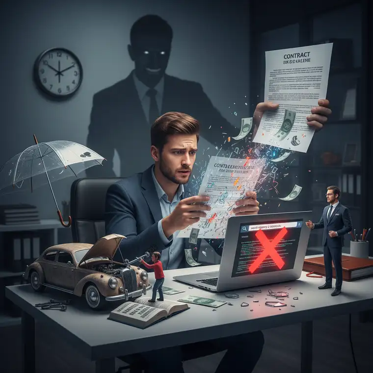 Zespół prawników dużej firmy analizuje wzór umowy podczas negocjacji z małym przedsiębiorcą, pokazując przewagę dobrze przygotowanego klienta