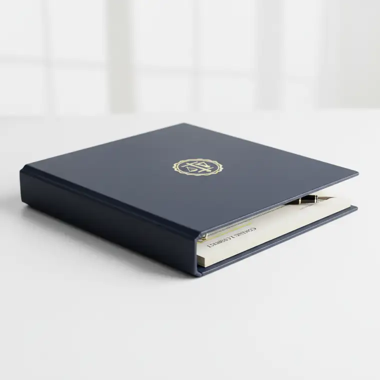 Przedsiębiorca analizuje umowę z dużym klientem przy biurku, rozważając ryzyko kopiowania wzoru umowy z internetu i skutki dla swojej firmy