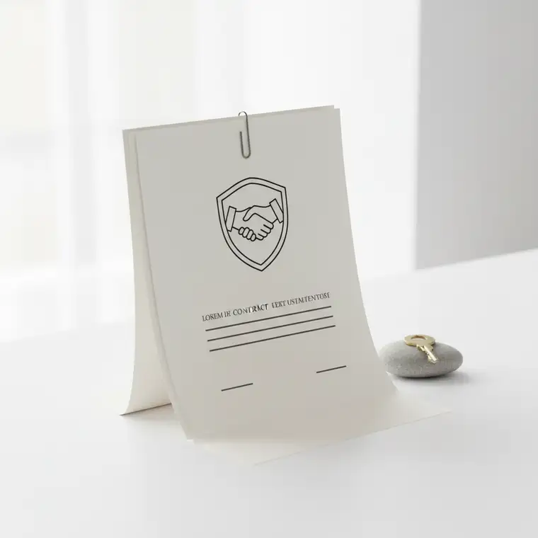 Dwóch przedsiębiorców negocjuje umowę z podwykonawcą, analizując zapisy o odpowiedzialności i karach, aby zabezpieczyć się przed przerzuceniem całej winy