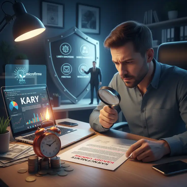 Dwóch przedsiębiorców przy stole negocjuje umowę serwisową IT, omawiając limity kar umownych i zapisy zabezpieczające mikrofirmę