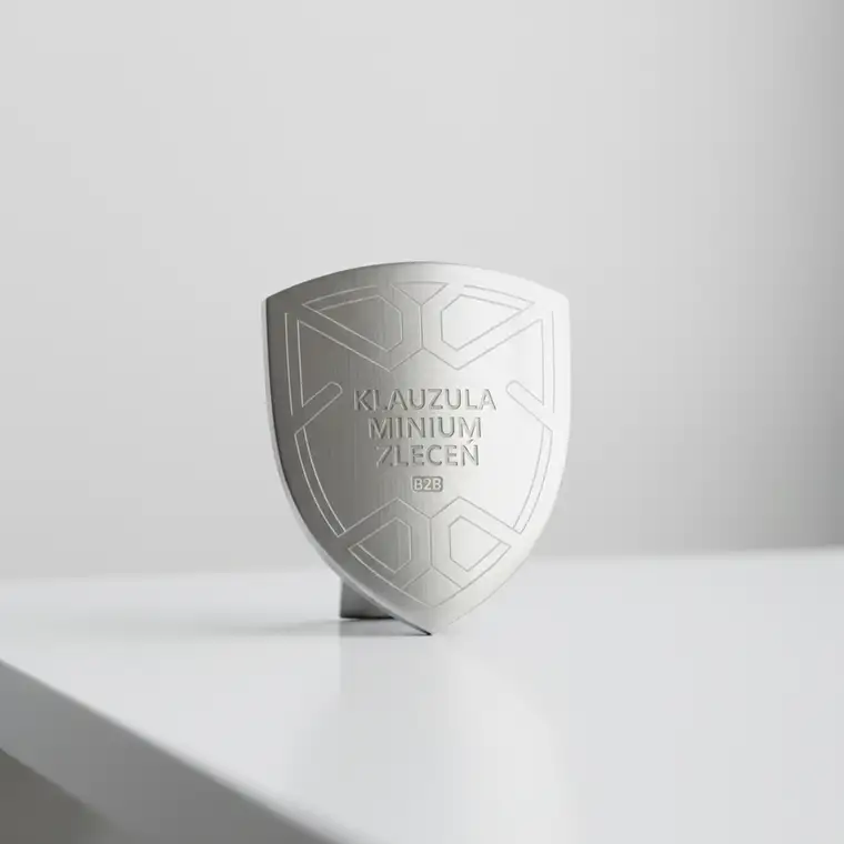 Dwójka przedsiębiorców przy stole negocjuje umowę B2B z klauzulą minimum zleceń, analizując ryzyko współpracy z jednym klientem