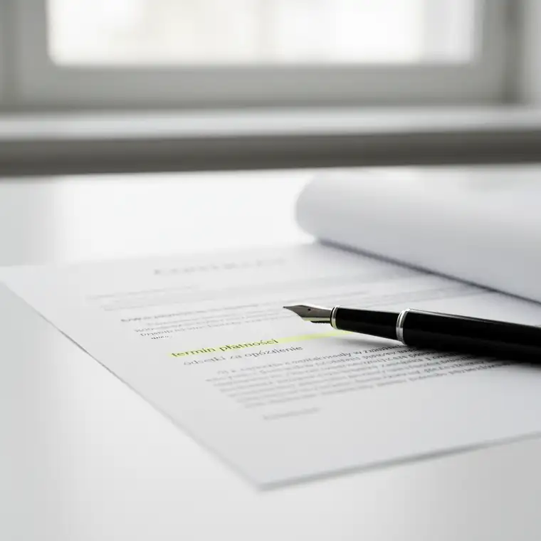 Przedsiębiorca analizuje umowę usługową z klauzulami o opóźnionych płatnościach, zabezpieczając biznes przed zatorami płatniczymi